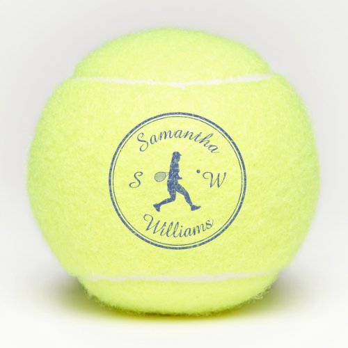 Personalized Sports Tennis Player Blue Silhouette  Tennis Balls