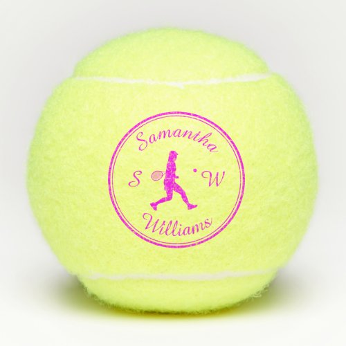 Personalized Sports Tennis Player Pink Silhouette Tennis Balls