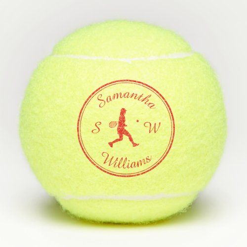 Personalized Sports Tennis Player Red Silhouette Tennis Balls