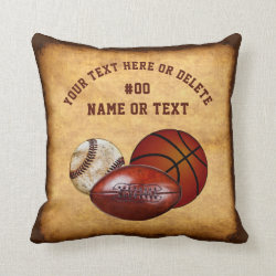 Personalized Sports Themed Pillows, Cool Vintage Throw Pillow