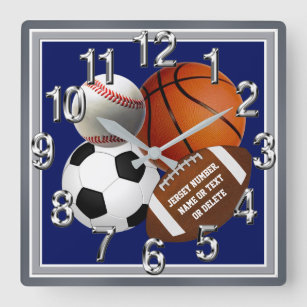 Personalized, Sports Themed Wall Clock, for Sale Square Wall Clock