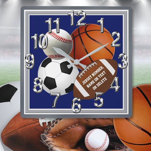 Personalized Sports Themed Wall Clock for Sale Square Wall Clock