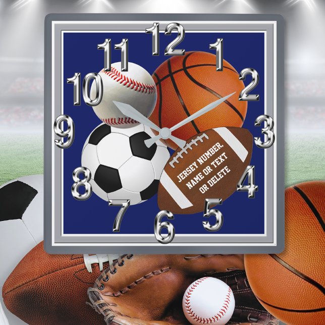 Personalized, Sports Themed Wall Clock, for Sale Square Wall Clock (Sports Themed Wall Clock. Gifts for Sports Lovers. Sports Christmas Gifts. Personalized sports gifts)