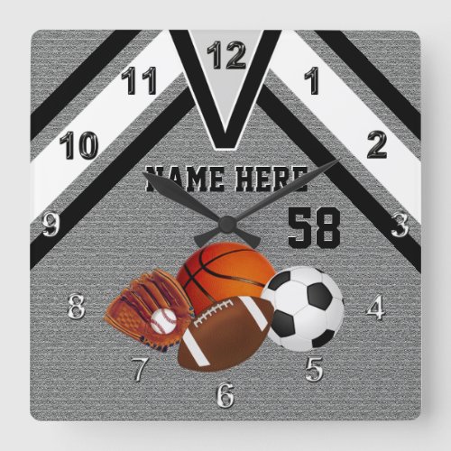 Personalized Sports Wall Clock Your Name Number Square Wall Clock