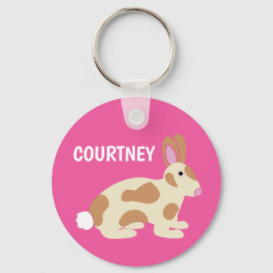 Personalized Spotted Bunny Bright Pink Keychain