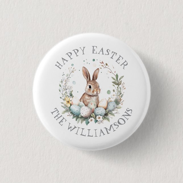  Personalized Spring Bunny Easter Eggs Garland Button (Front)