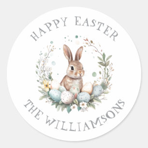 Personalized Spring Bunny Easter Eggs Garland Classic Round Sticker