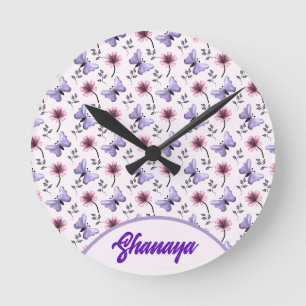 Personalized Spring Butterfly Floral Gift Round Clock