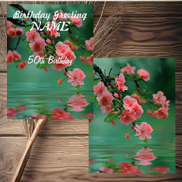Personalized Spring Cherry Blossom Floral Birthday Card