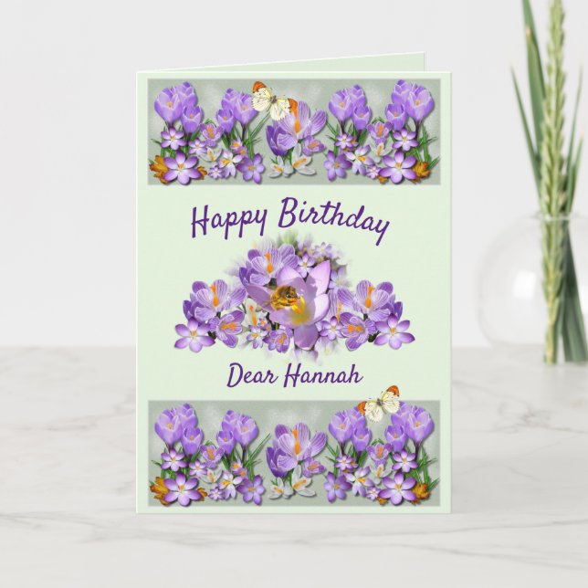 Personalized Spring Crocus Custom Text Birthday Holiday Card (Front)