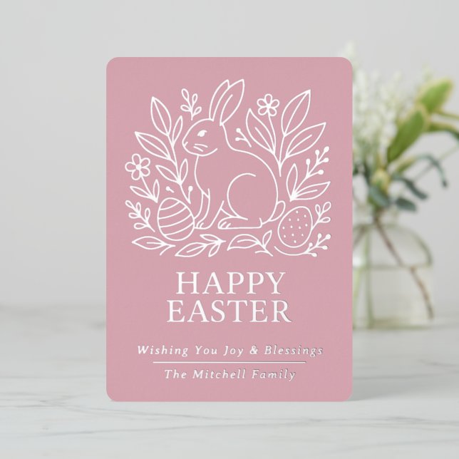 Personalized Spring Easter Bunny Gold Floral Foil Holiday Card (Standing Front)