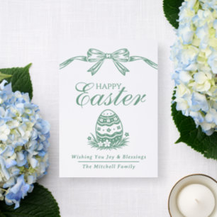 Personalized Spring Easter Egg Green Bow Letterpress Photo Cards
