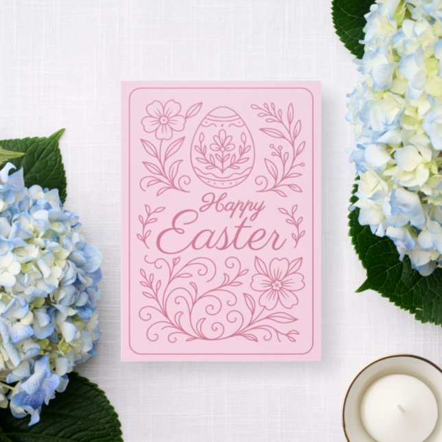 Personalized Spring Easter Egg Pink Letterpress Photo Cards (Front)