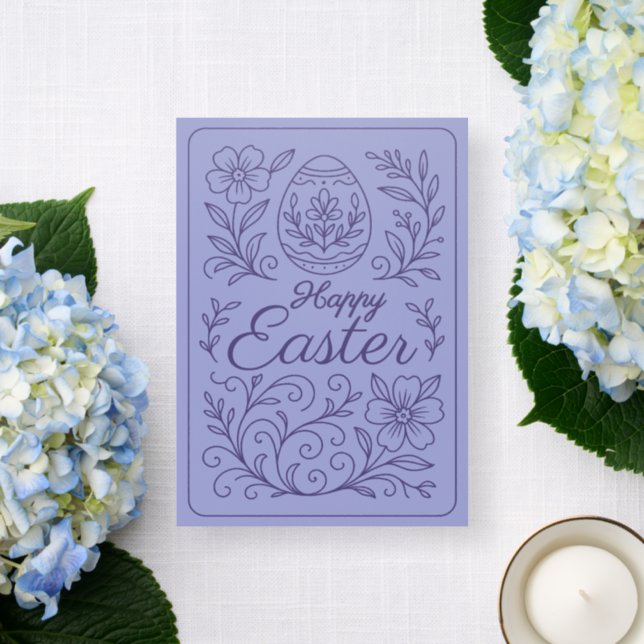 Personalized Spring Easter Egg Purple Letterpress Photo Cards (Front)