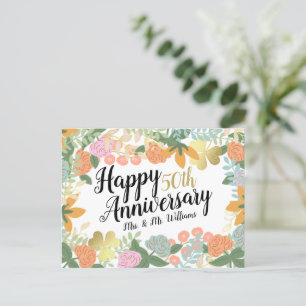 Personalized Spring Floral Happy 50th Anniversary  Postcard