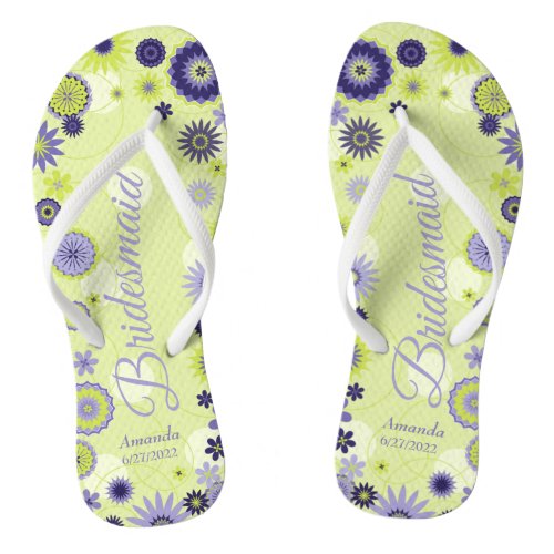 Personalized Spring Floral Pretty Green Flip Flops