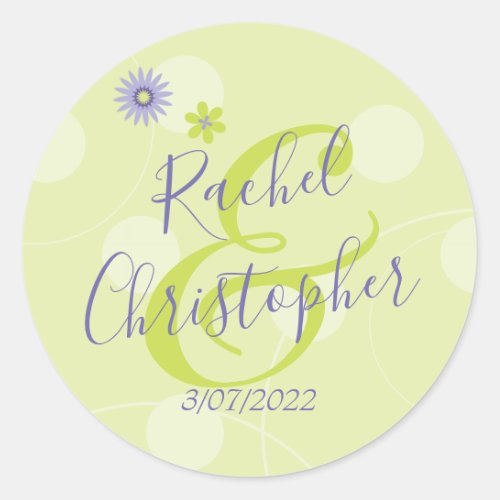 Personalized Spring Floral Pretty Green Wedding Classic Round Sticker