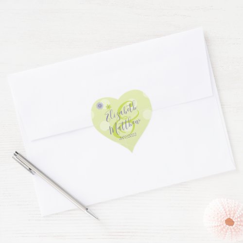 Personalized Spring Floral Pretty Green Wedding Heart Sticker