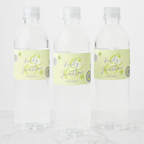 Personalized Spring Floral Pretty Green Wedding Water Bottle Label