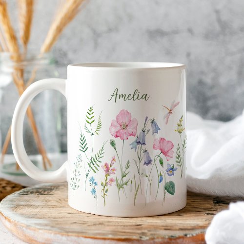 Personalized Spring Floral Watercolor   Coffee Mug