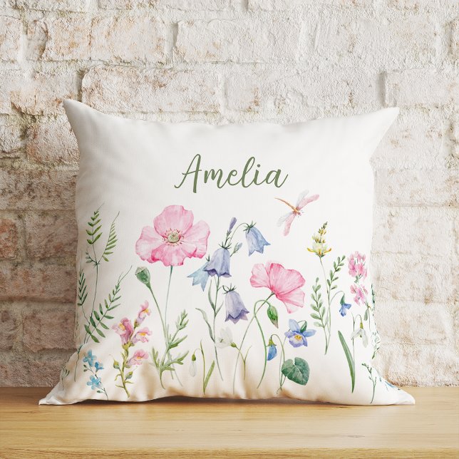 Personalized Spring Floral Watercolor   Throw Pillow (Creator Uploaded)