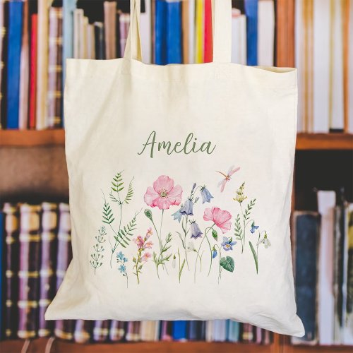 Personalized Spring Floral Watercolor   Tote Bag