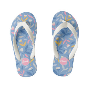Personalized Spring Flowers Custom Blue & Pink Kid's Flip Flops