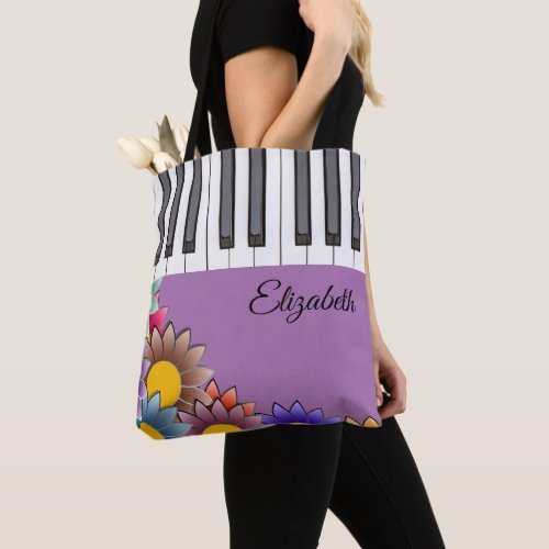 Personalized Spring Flowers Piano Music Tote Bags