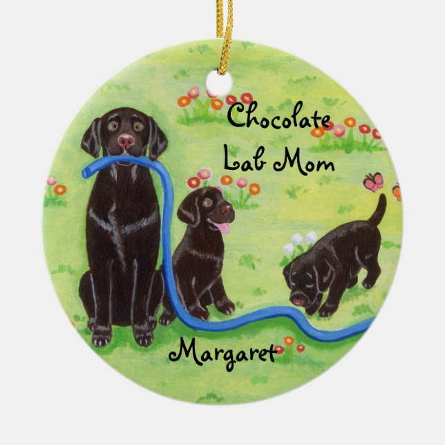 Personalized Spring Fun Labradors Painting Ceramic Ornament (Front)