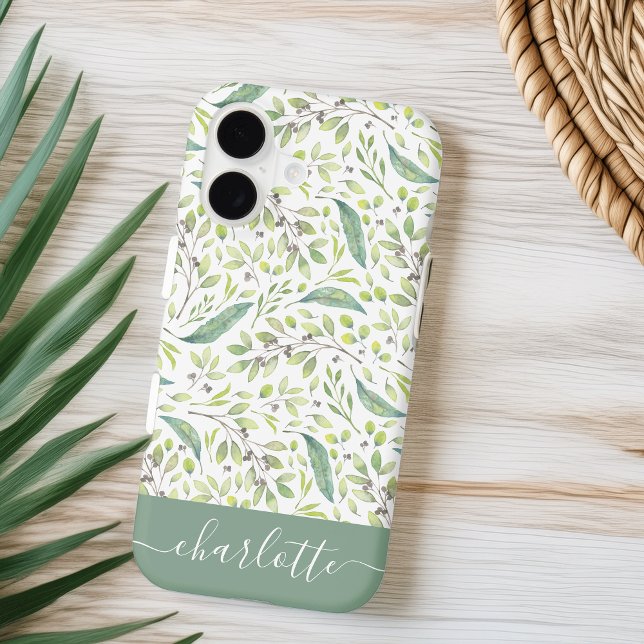 Personalized Spring Green Botanical Pattern iPhone Case (Creator Uploaded)