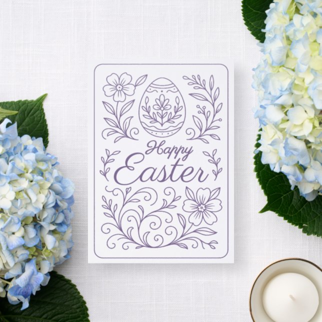Personalized Spring Green Floral Pattern Easter Letterpress Photo Cards (Front)