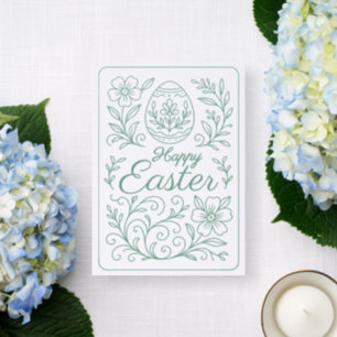 Personalized Spring Green Floral Pattern Easter Letterpress Photo Cards