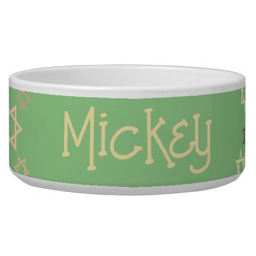 Personalized Spring Green Stars of David Pet  Bowl