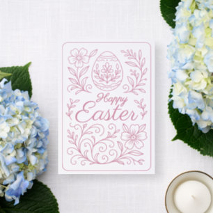 Personalized Spring Pink Floral Pattern Easter Letterpress Photo Cards