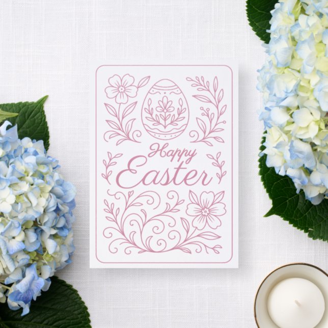 Personalized Spring Pink Floral Pattern Easter Letterpress Photo Cards (Front)