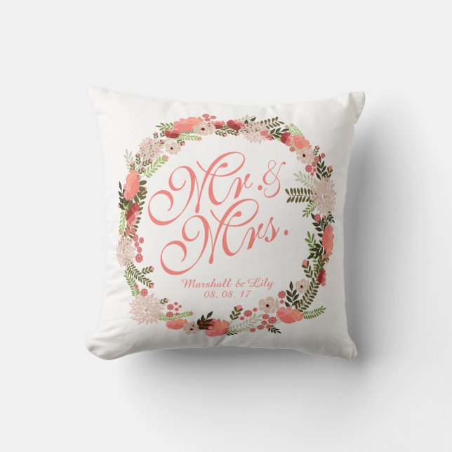 Personalized Spring Watercolor Wedding Pillow (Front)
