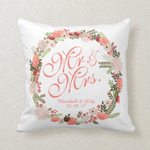 Personalized Spring Watercolor Wedding Pillow