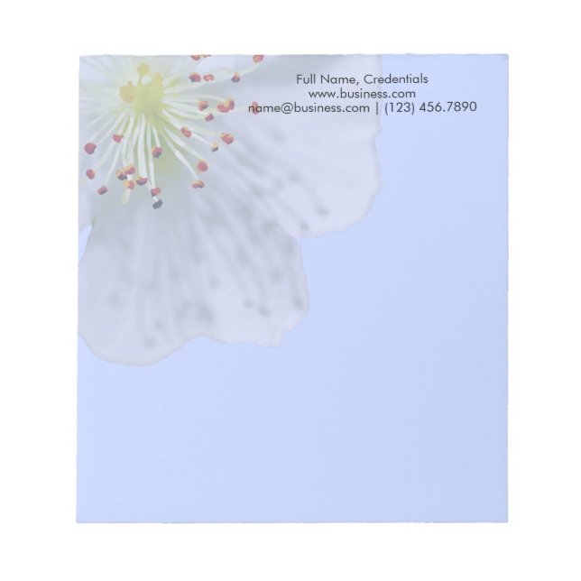 Personalized Spring White Flower on Light Blue Notepad (Front)