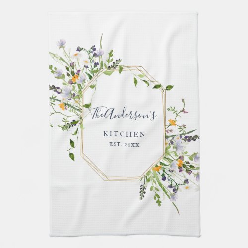 Personalized spring wildflowers Kitchen Towel
