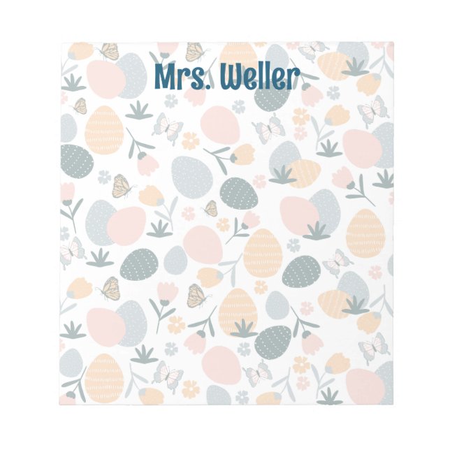 Personalized Spring with Eggs, Butterflies, Flower Notepad (Front)