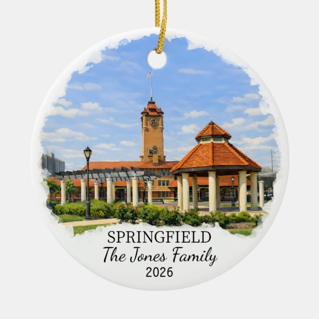 Personalized Springfield Ornament, Custom Illinois Ceramic Ornament (Front)