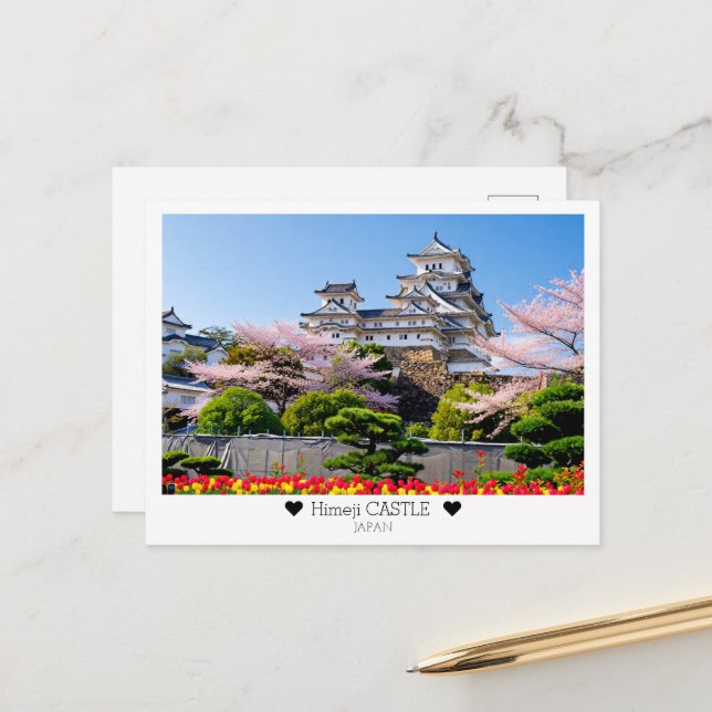 Personalized, Springtime Himeji Castle Postcard (Front/Back In Situ)