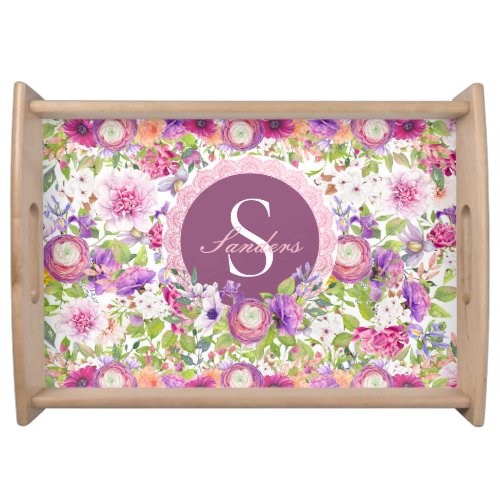 Personalized Springtime Ranunculus and Rose Serving Tray