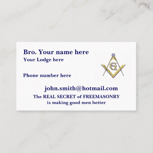 PERSONALIZED SQUARE AND COMPASSES MASONIC BUSINESS CARD TEMPLATE