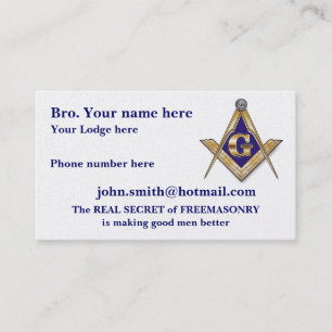 PERSONALIZED SQUARE AND COMPASSES MASONIC BUSINESS CARD