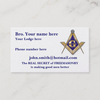 PERSONALIZED SQUARE AND COMPASSES MASONIC BUSINESS CARD