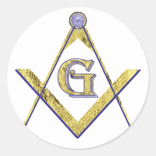 PERSONALIZED SQUARE AND COMPASSES MASONIC CLASSIC ROUND STICKER