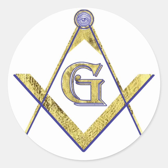PERSONALIZED SQUARE AND COMPASSES MASONIC CLASSIC ROUND STICKER (Front)