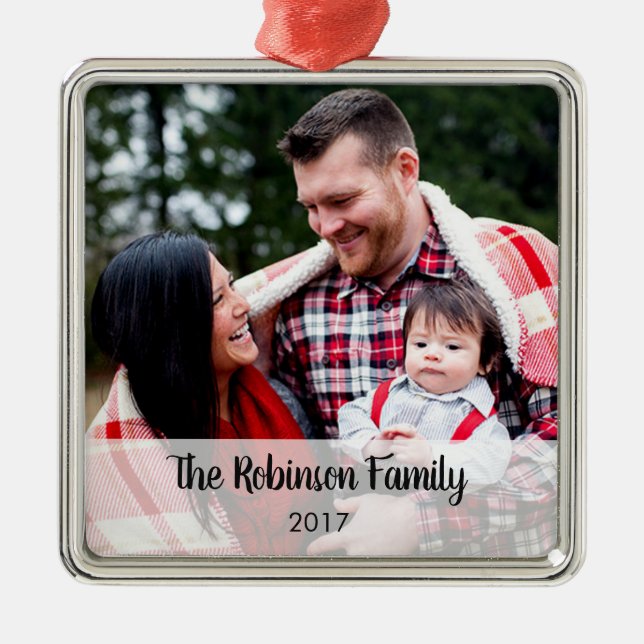 Personalized Square Any Message Photo Ornament (Front)