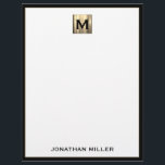 Personalized Square Brushed Metal Monogram Initial Letterhead<br><div class="desc">Create a professional impression with this personalized square brushed metal monogram initial letterhead. The design features a sleek and modern square monogram emblem in brushed metal finish with your initial in the center. Your name is elegantly displayed at the bottom in classic block typography. This letterhead is perfect for businesses,...</div>